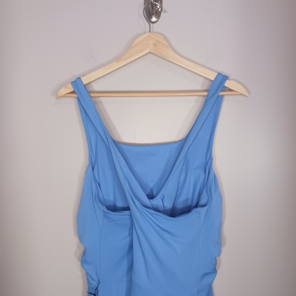 Girlfriend Collective Zephyr Fiona Blue Ruched Dress Stretch Athlei - Picture 4 of 6